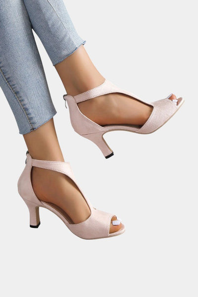 Violy | T - Strap Peep Toe Mid - Heel Sandals