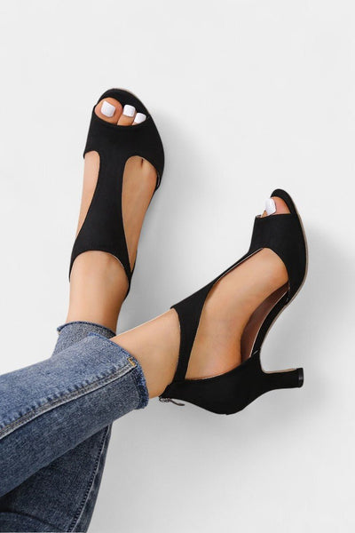 Violy | T - Strap Peep Toe Mid - Heel Sandals