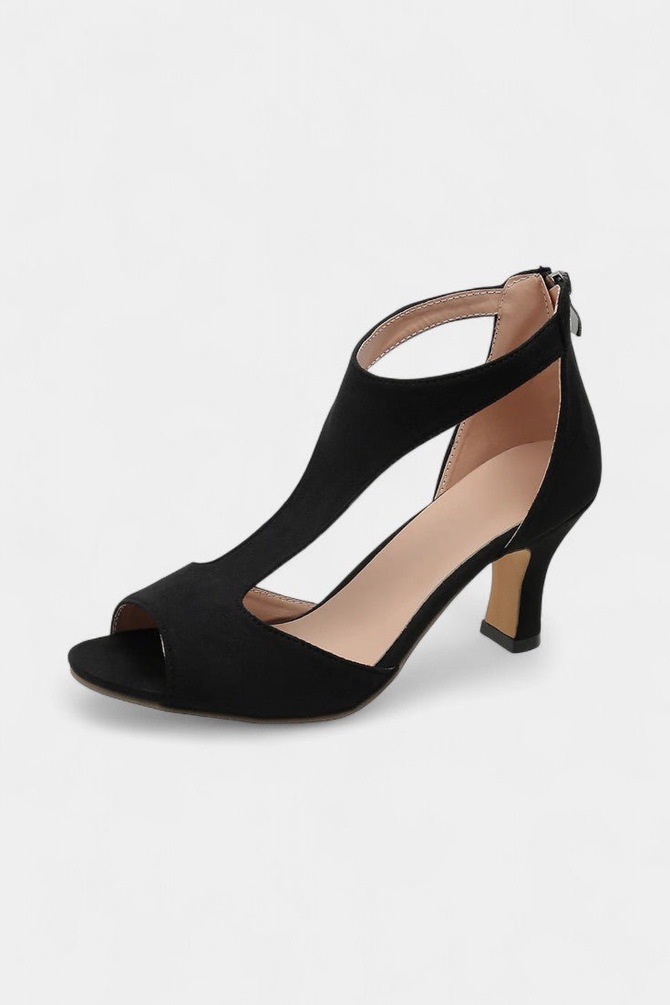 Violy | T - Strap Peep Toe Mid - Heel Sandals