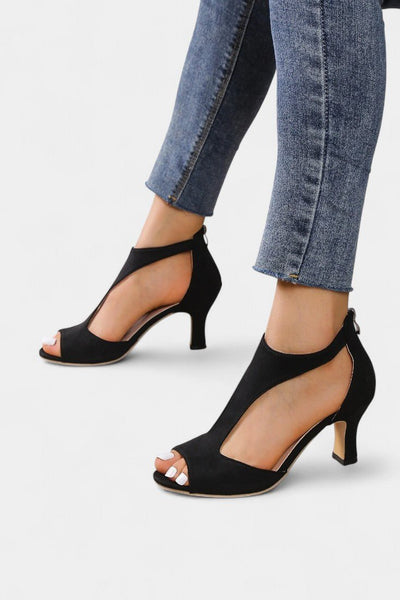 Violy | T - Strap Peep Toe Mid - Heel Sandals