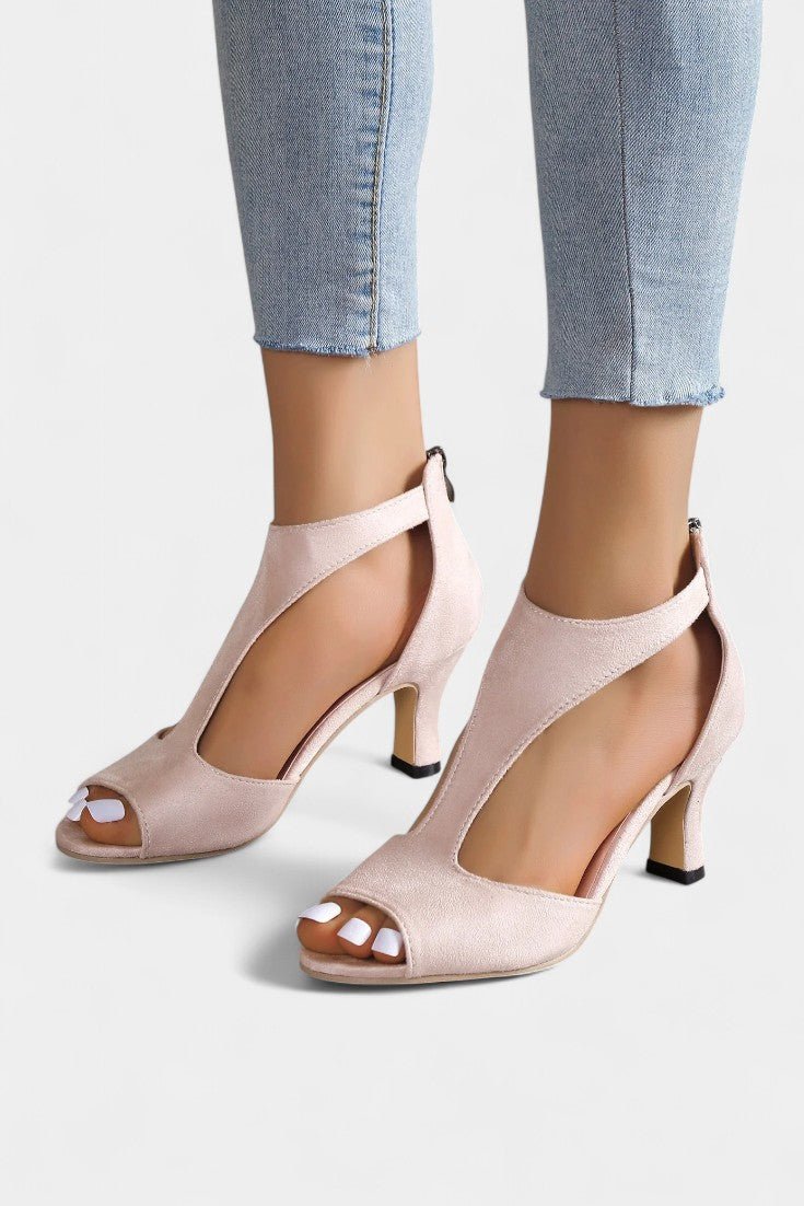 Violy | T - Strap Peep Toe Mid - Heel Sandals
