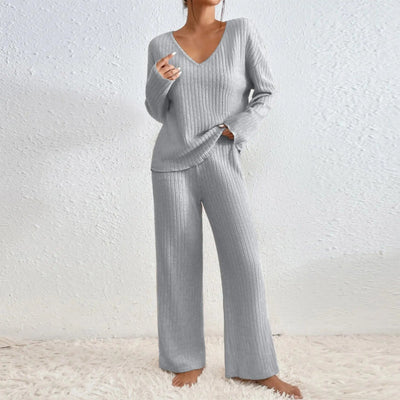 VIVIENNE | Two - Piece Set with Straight Pants and V - Neck Top