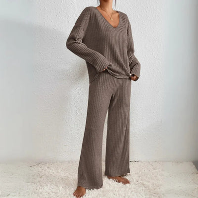 VIVIENNE | Two - Piece Set with Straight Pants and V - Neck Top