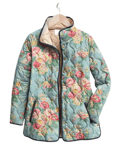 Women's jacket with a beautiful floral print, quilted