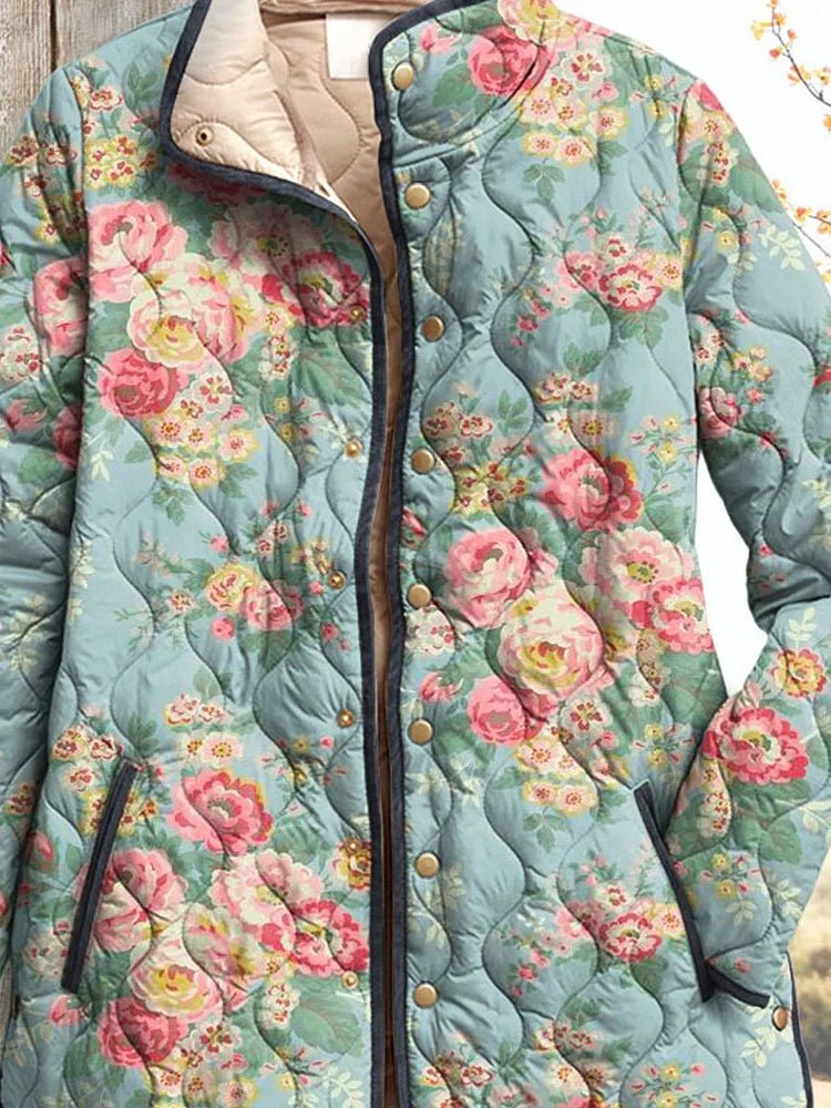 Women's jacket with a beautiful floral print, quilted