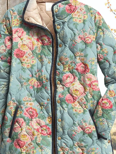 Women's jacket with a beautiful floral print, quilted