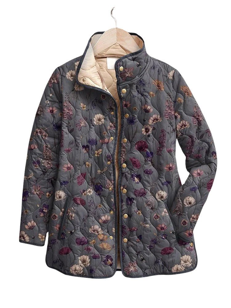 Women's Retro Floral Printed Casual Quilted Jacket