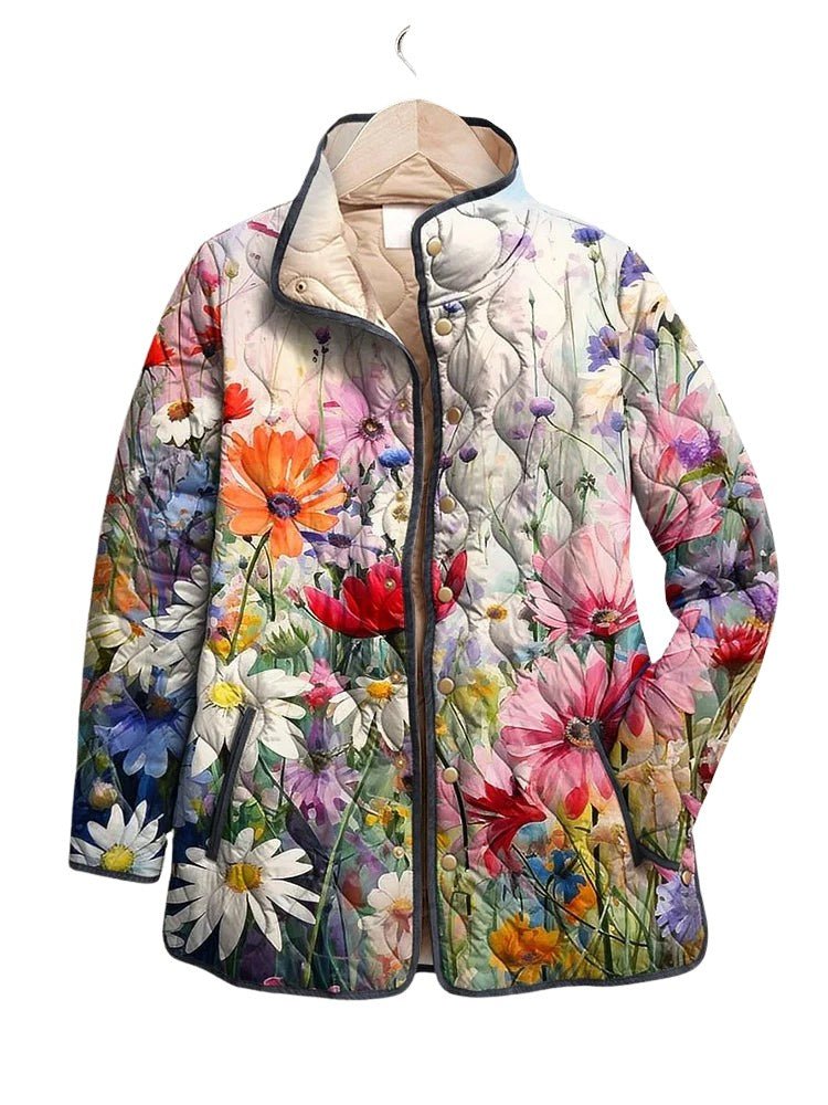 Women's Vintage Charming Floral Printed Casual Quilted Jacket