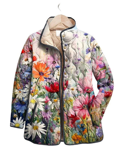Women's Vintage Charming Floral Printed Casual Quilted Jacket