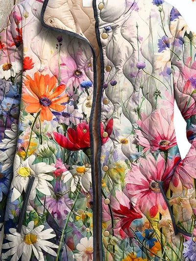 Women's Vintage Charming Floral Printed Casual Quilted Jacket