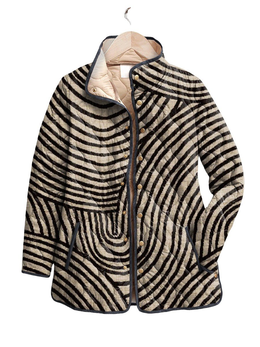 Women's Vintage Quilted Jacket with Hand - Drawn Circle Pattern