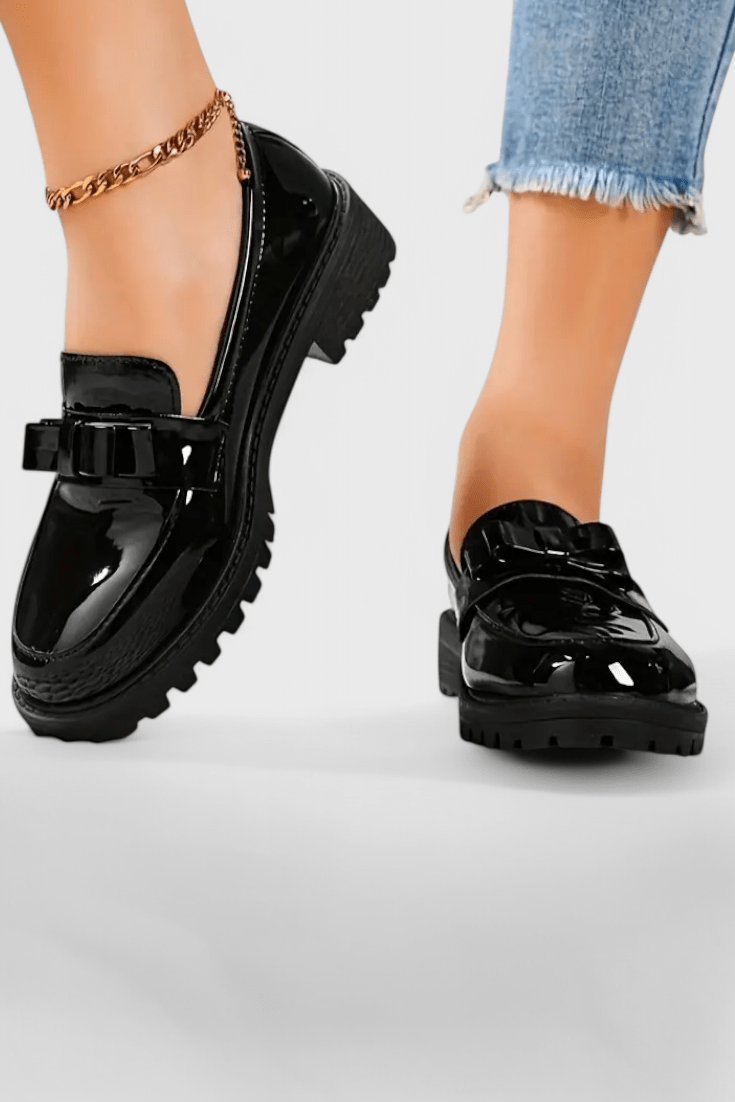 Zinnia | Bow Detail Block Heel Loafers