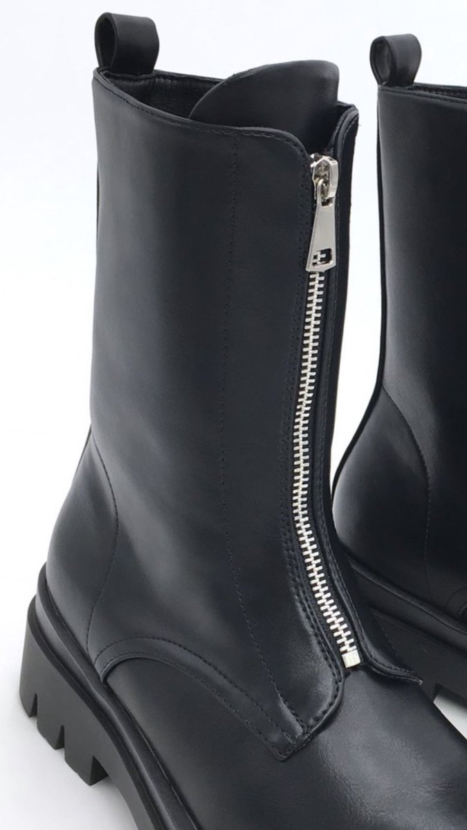 Zip Boots - Black Ankle Boots with Front Zipper