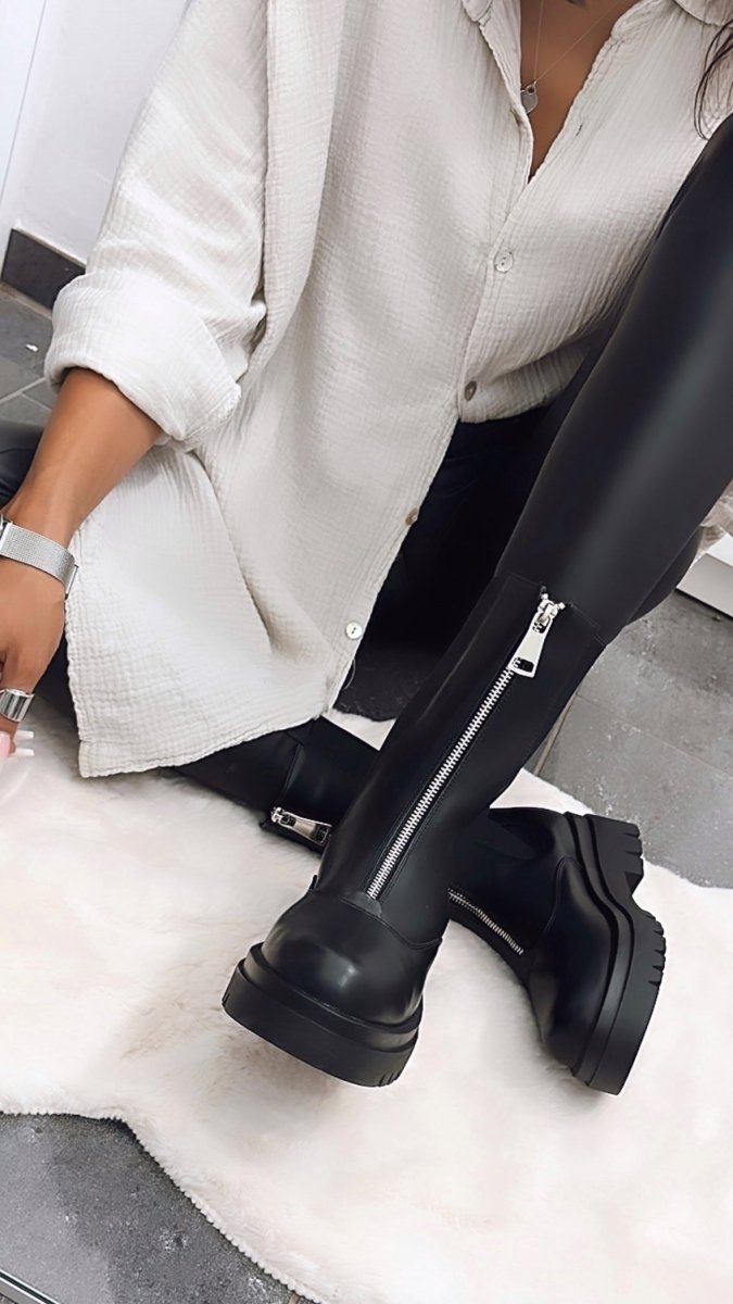 Zip Boots - Black Ankle Boots with Front Zipper