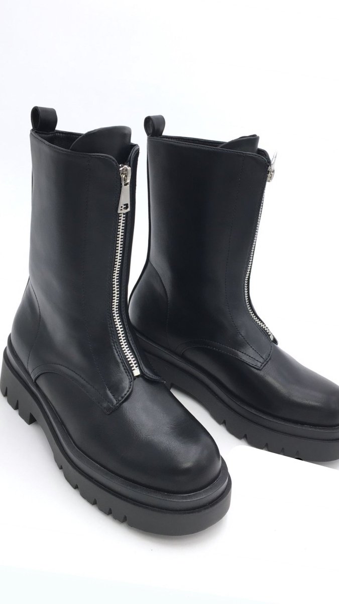 Zip Boots - Black Ankle Boots with Front Zipper
